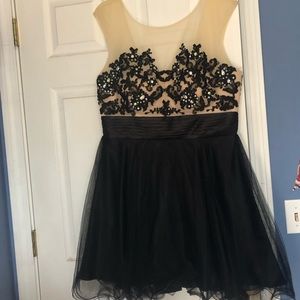 Black and beige beaded formal dress